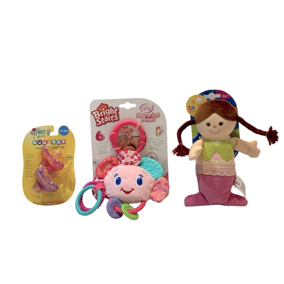 Infant Baby Teething Toys Set with Pacifier, Mermaid Plush, & Flower Mirror‎ Toy - Picture 1 of 11